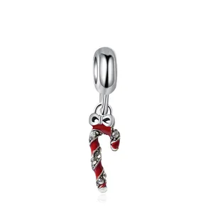 Christmas Candy Cane Charm Alloy Enamel Bow Pendant For DIY Bracelet Necklace Festive Jewelry Accessory For Women