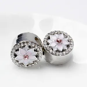 Ciondoli in Lega a Forma di Fiore e Cuore Con Smalto Zirconia Magnolia Sakura per Braccialetti Fai da Te Gioielli Donna