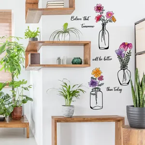 Nordic Floral Vase Wall Stickers With Inspirational Quotes Waterproof PVC Wall Decals For Living Room Bedroom Home Decor