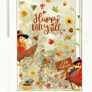 Détail de stickers électrostatiques de Thanksgiving avec dindes et feuilles d'érable d'automne
