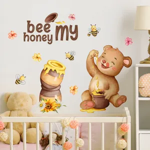 Adesivi Murali Cartoon Orso Ape Girasole Vasetto Di Miele Bee My Honey Decalcomanie Decorative Per Camera Dei Bambini