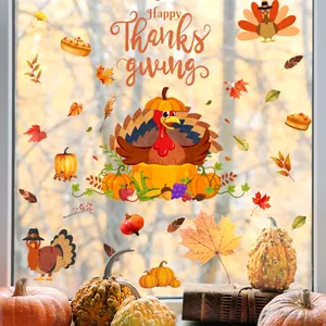Détail d'autocollants de Thanksgiving avec dindon festif et citrouilles orangées