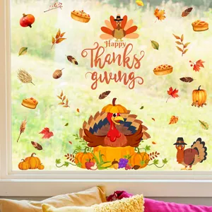 Détail d'autocollants de Thanksgiving avec dinde, citrouille et feuilles d'érable d'automne