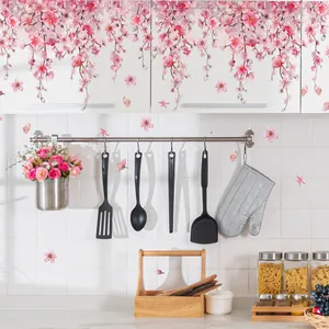 Stickers Muraux Fleurs de Cerisier Rose Romantique Sakura Branche Florale Décalcomanies Murales Papier Peint PVC Auto-adhésif Pour Salon Décoration Maison