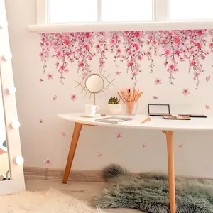 Stickers muraux fleurs de cerisier roses pour décoration de salon et de chambre