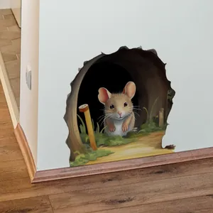 3D Creative Cartoon Mouse Hole Wall Sticker Removable PVC Decal For Skirting Line Bedroom Living Room Animal Home Decor