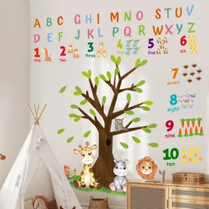 Pädagogische Dschungeltier-Wandsticker mit Alphabet und Zahlen für das Kinderzimmer