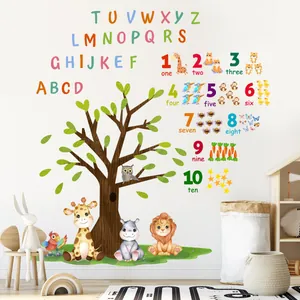 Cartoon Waldtiere und Alphabet Baum Wandaufkleber für Kinderzimmer Dekorationen