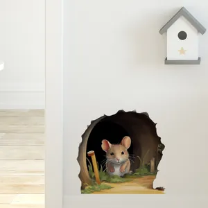 3D cartoon mouse wall sticker in a cozy burrow for modern living room decoration