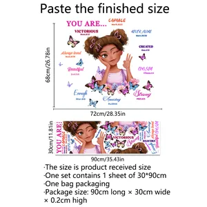 Detailed comparison of African girl wall sticker 30x90cm sheet and 72x68cm final layout
