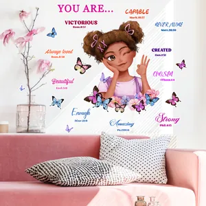 Inspirational African girl and butterfly wall decals with Bible verses for home decor