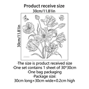 Minimalist floral butterfly wall sticker set with 30x30cm dimension specifications