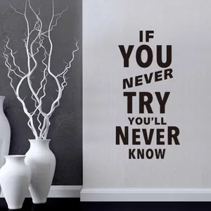 Inspirerende Quote IF YOU NEVER TRY YOU'LL NEVER KNOW Wandsticker Zwart PVC Decal Voor Woonkamer Slaapkamer Kantoor Huis Decor