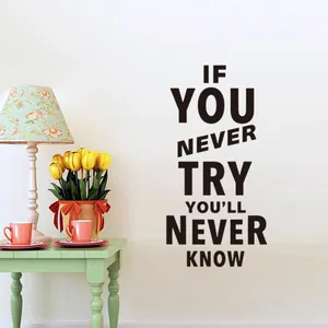 Inspirerende 'If You Never Try' muursticker in zwart mat voor modern interieurontwerp