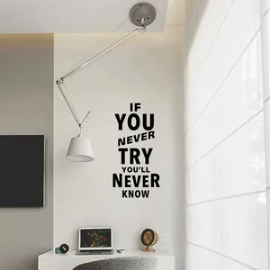 Detail van 'If You Never Try You'll Never Know' muursticker in zwart vinyl voor kantoor