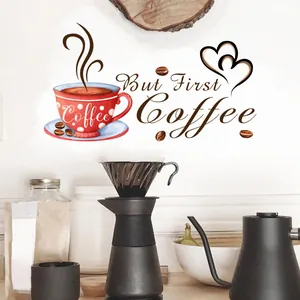But First Coffee Wall Sticker PVC Waterproof Removable Coffee Cup Decal For Kitchen Cafe Shop Dining Room Home Decor Art