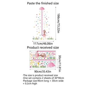 Detailed size specifications for cartoon girl umbrella height chart wall stickers