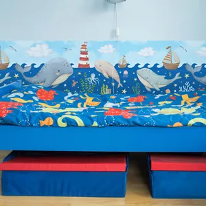 Frise murale baleine bleue et voilier thème océan pour décoration chambre enfant