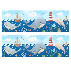 Bordure murale baleine bleue et voilier pour décoration de chambre d'enfant océan