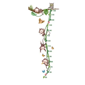 Cartoon monkey and tree height measurement wall decal for kids room decoration