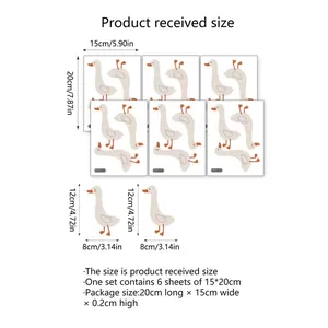 Detail showing dimensions of 6-piece cartoon duck wall sticker set with size specifications