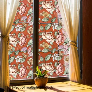 Vintage Pfingstrosen Fensterfolie mit orangefarbenem Grund für Heimdekoration