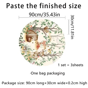 Detailed dimensions of 3-piece forest animal wall stickers set including bear and deer