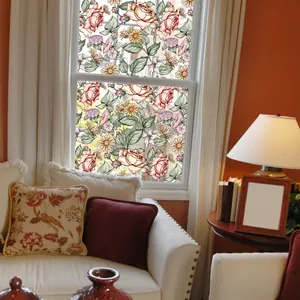 Fensterfolie mit Blumenmuster Vintage-Rosen und Gänseblümchen für Glasdekor