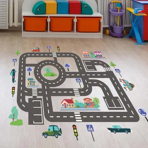 City Traffic Road Map Wall Stickers For Kids Room DIY Cartoon Car Track Floor Decals PVC Educational Playmat Decorative Wall Mural