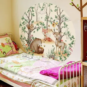 Watercolor forest animals wall decal with bear, fox and deer for kids room decoration