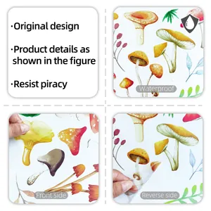 Waterproof cartoon mushroom wall stickers showing front and adhesive reverse side details