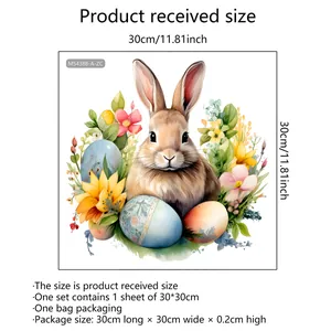 Tableau des tailles détaillé pour stickers muraux lapin et œufs de Pâques 30x30cm