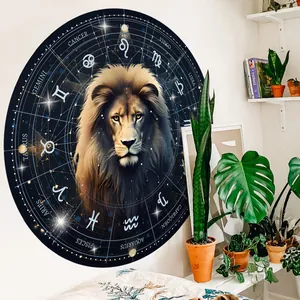 Round lion zodiac wall sticker with golden star signs for minimalist home decoration