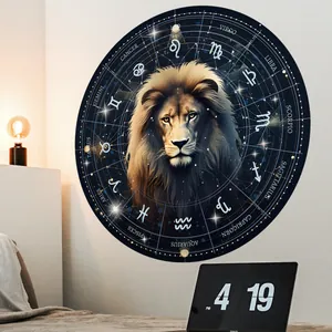 Detail of a round lion zodiac wall sticker with twelve constellations on a bedroom wall
