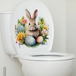 Détail des stickers lapin de Pâques avec œufs colorés et fleurs sur un abattant