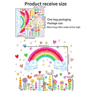 Rainbow and heart cartoon wall decals for nursery, set of 3 sheets 30x90cm decoration