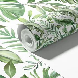 Nordic tropical green leaves wallpaper roll with matte embossed texture for home decor