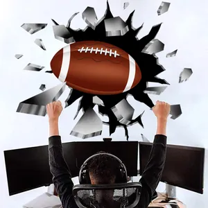 Sticker mural 3D football américain effet cassé pour chambre d'enfant et décor de jeu