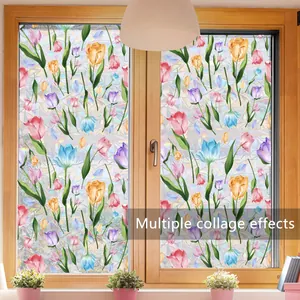 Pellicola statica per vetri con tulipani ed effetto arcobaleno per decorazione casa