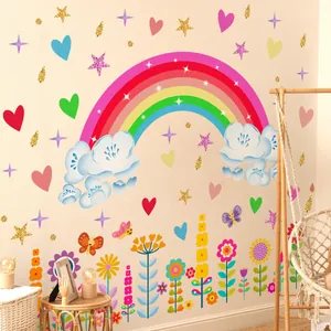 Rainbow stars and flowers wall stickers for colorful children room nursery wall decor