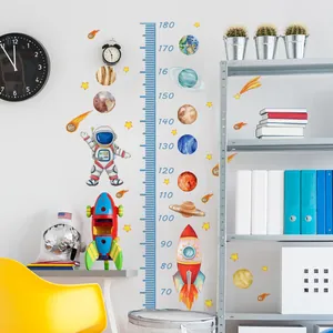 Astronaut Weltraum Planet Wachstum Höhenmesser Wandaufkleber Für Kinderzimmer Kindergarten Deko PVC Cartoon Rakete Wandtattoo