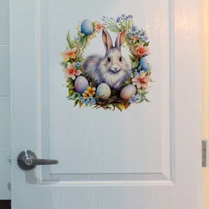 Sticker Mural Lapin de Pâques Floral Imperméable PVC Autocollant Décalcomanie Toilettes Pour Chambre Enfant Décoration Maison