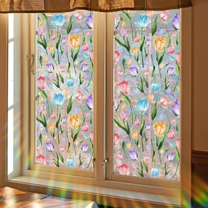 Pellicola statica per vetri con tulipani ed effetto arcobaleno per privacy domestica