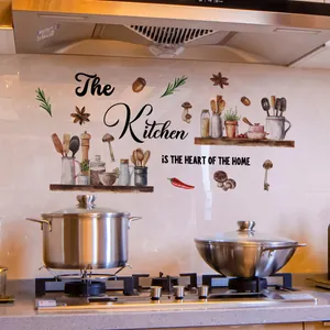 Cartoon kitchen utensils wall sticker with The Kitchen is the Heart of the Home quote