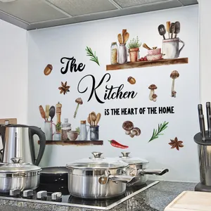 Kitchen wall sticker featuring illustrated cookware and The Kitchen is the Heart of the Home