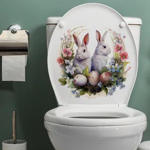 Sticker mural lapin de Pâques auto-adhésif avec fleurs pour décoration de salle de bain