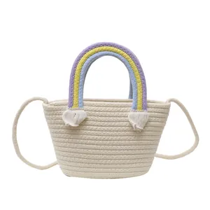 Handgewebte Baumwolltasche mit Regenbogen-Griff und Quasten für den Urlaub