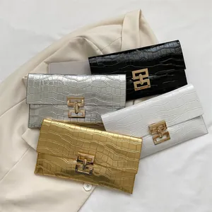 Chic croc-embossed envelope clutch bags with gold rectangular locks in four stylish colors
