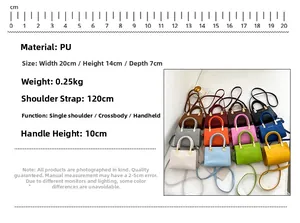 Detailed size specifications of mini crocodile pattern handbags with adjustable straps