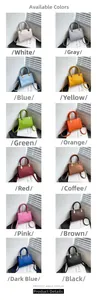 Detail showing 12 color options of crocodile pattern handbags with woven handles